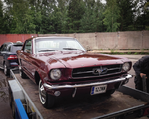 Ford Mustang first series on a trailer