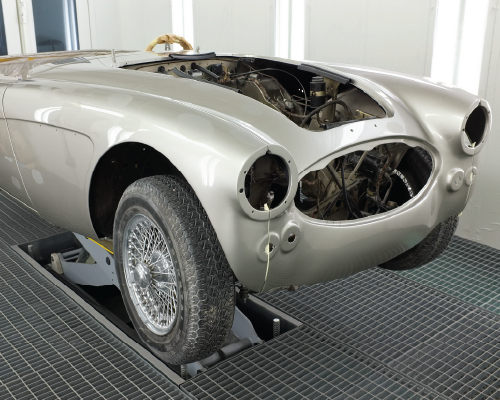 Austin-Healey 3000 being painted in a paintshop