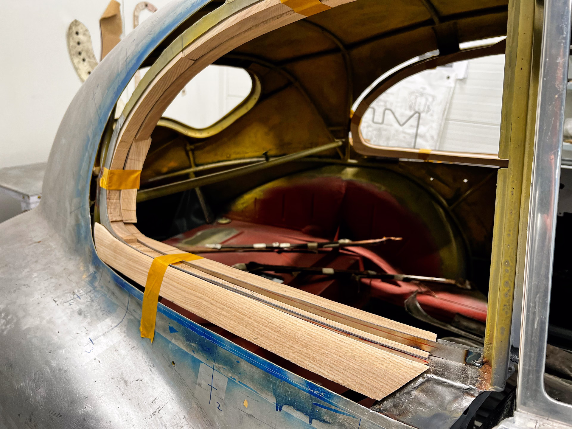 Hand made wood panels on an old Alfa-Romeo