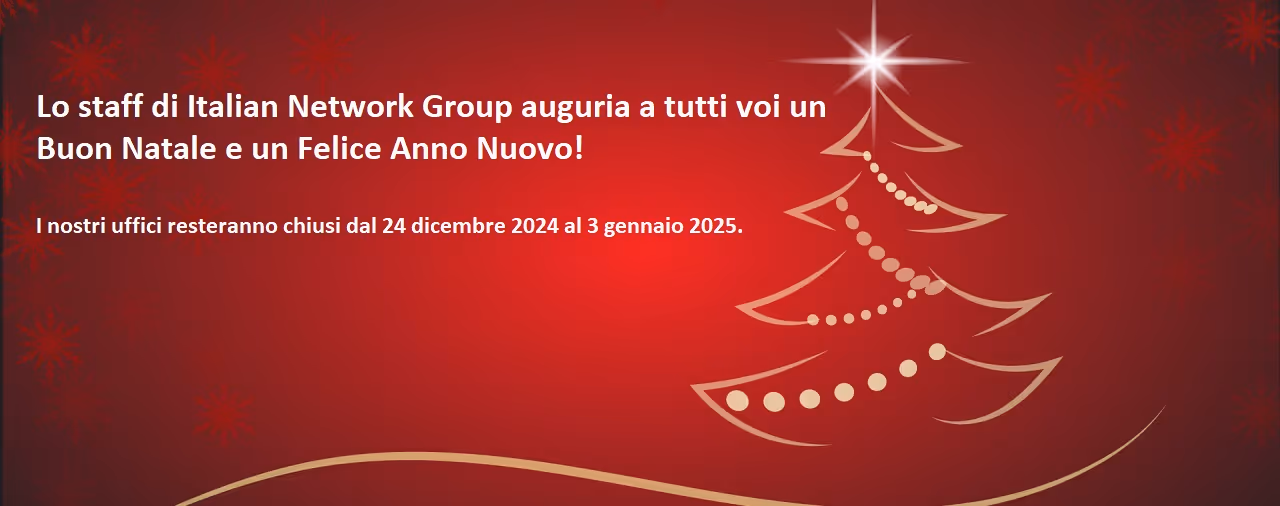 Gentili clienti,auguriamo a tutti voi un Buon Natale e un Felice Anno Nuovo!</p><p>Vi informiamo che il nostro ufficio sara' chiuso dal 24 dicembre 2024 al</p><p>3 gennaio 2025.</p><p>