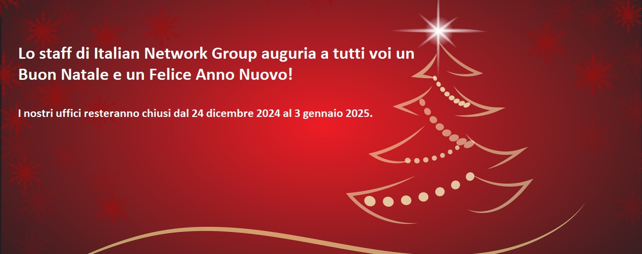 Gentili clienti,auguriamo a tutti voi un Buon Natale e un Felice Anno Nuovo!</p><p>Vi informiamo che il nostro ufficio sara' chiuso dal 24 dicembre 2024 al</p><p>3 gennaio 2025.</p><p>