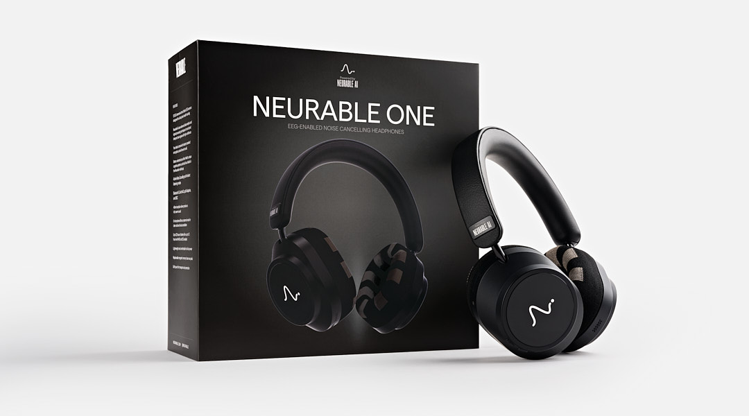 Neurable One headphones next to their retail box