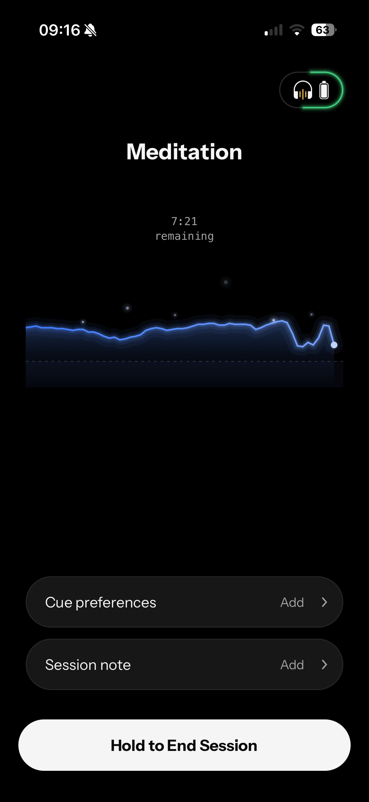 Neurable One app meditation session with a live brain signal trace