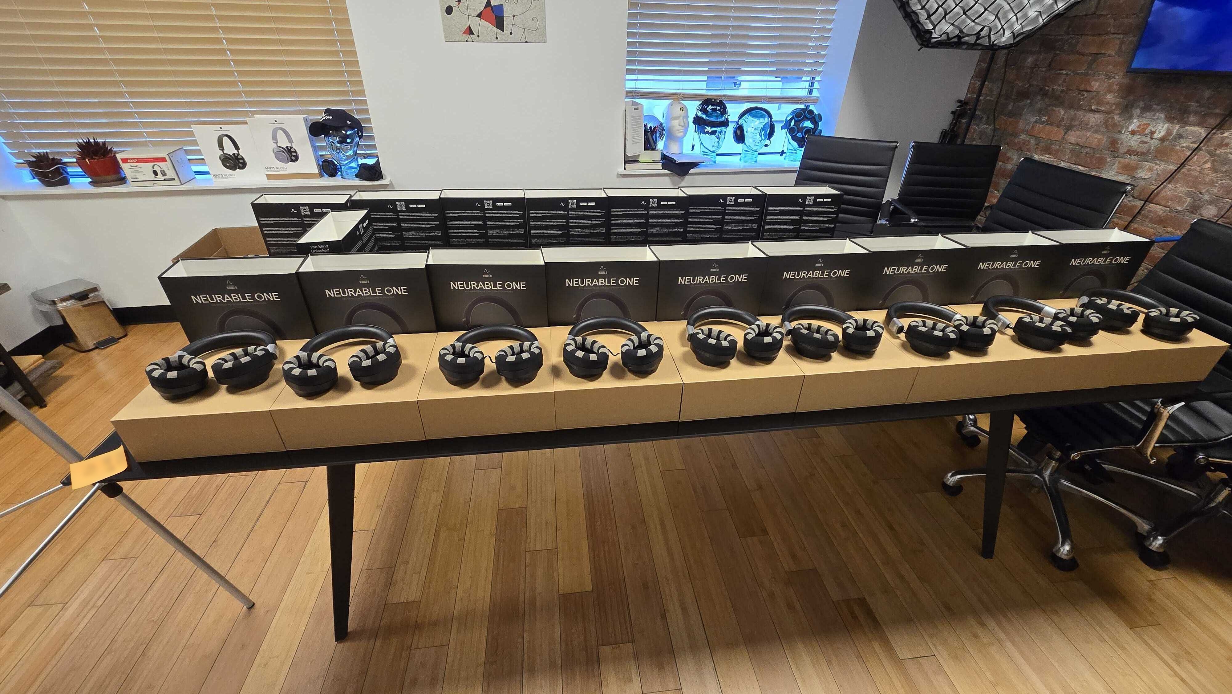 Neurable One headphones on the boardroom table at Neurable's office in Boston