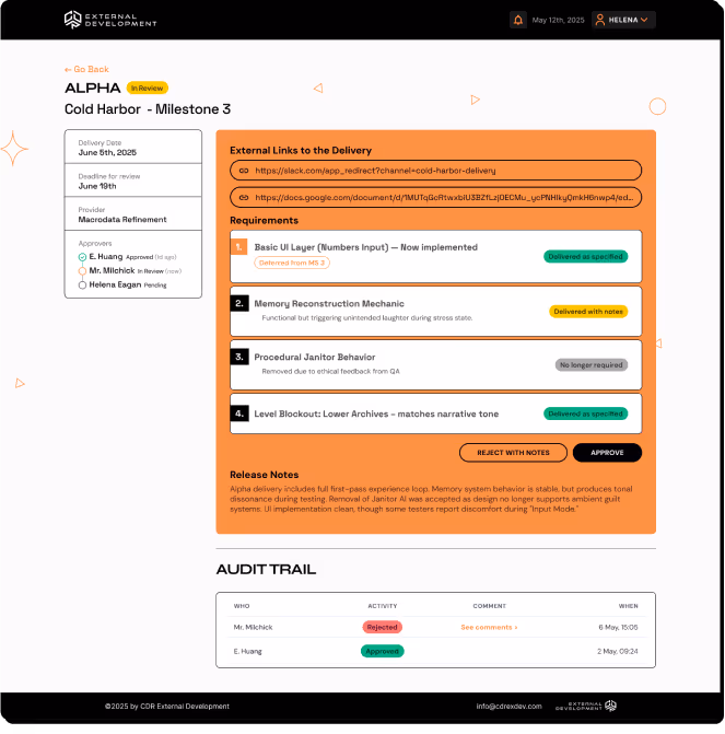 CLM Milestone review page