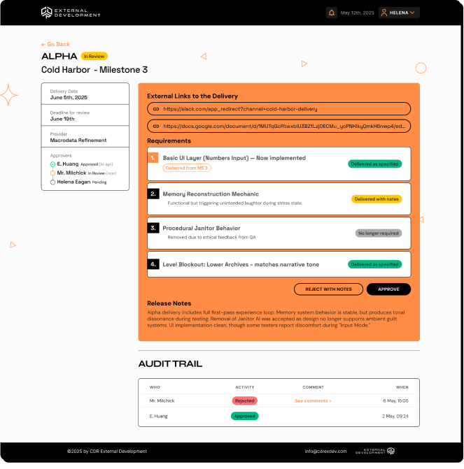 Milestone review page