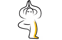 Illustration of a doing yoga yellow and gray.