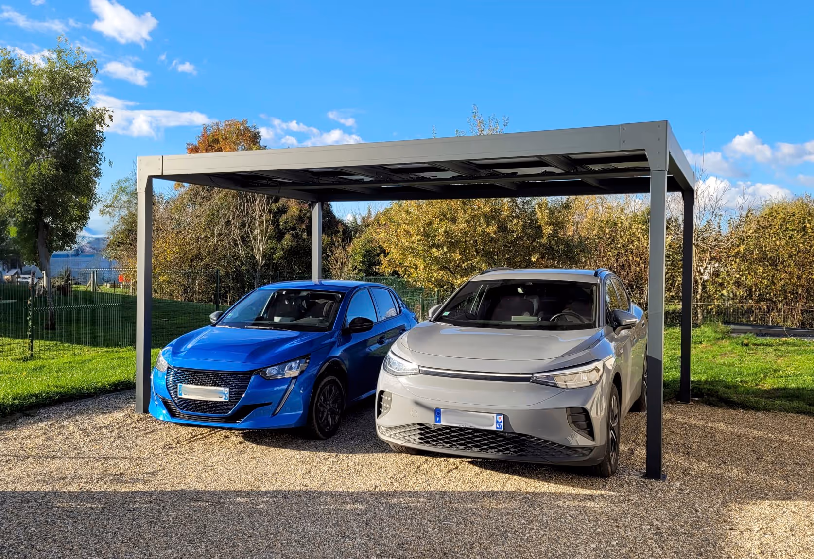 Carport photovoltaïque 5 kwc toit plat pour 2 voiture dans le var 