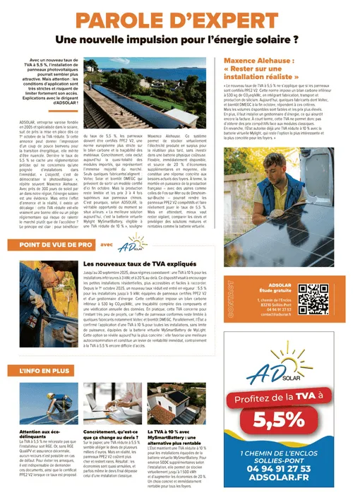 Aperçu de l'article TVA à 5,5 % publié dans Var Matin