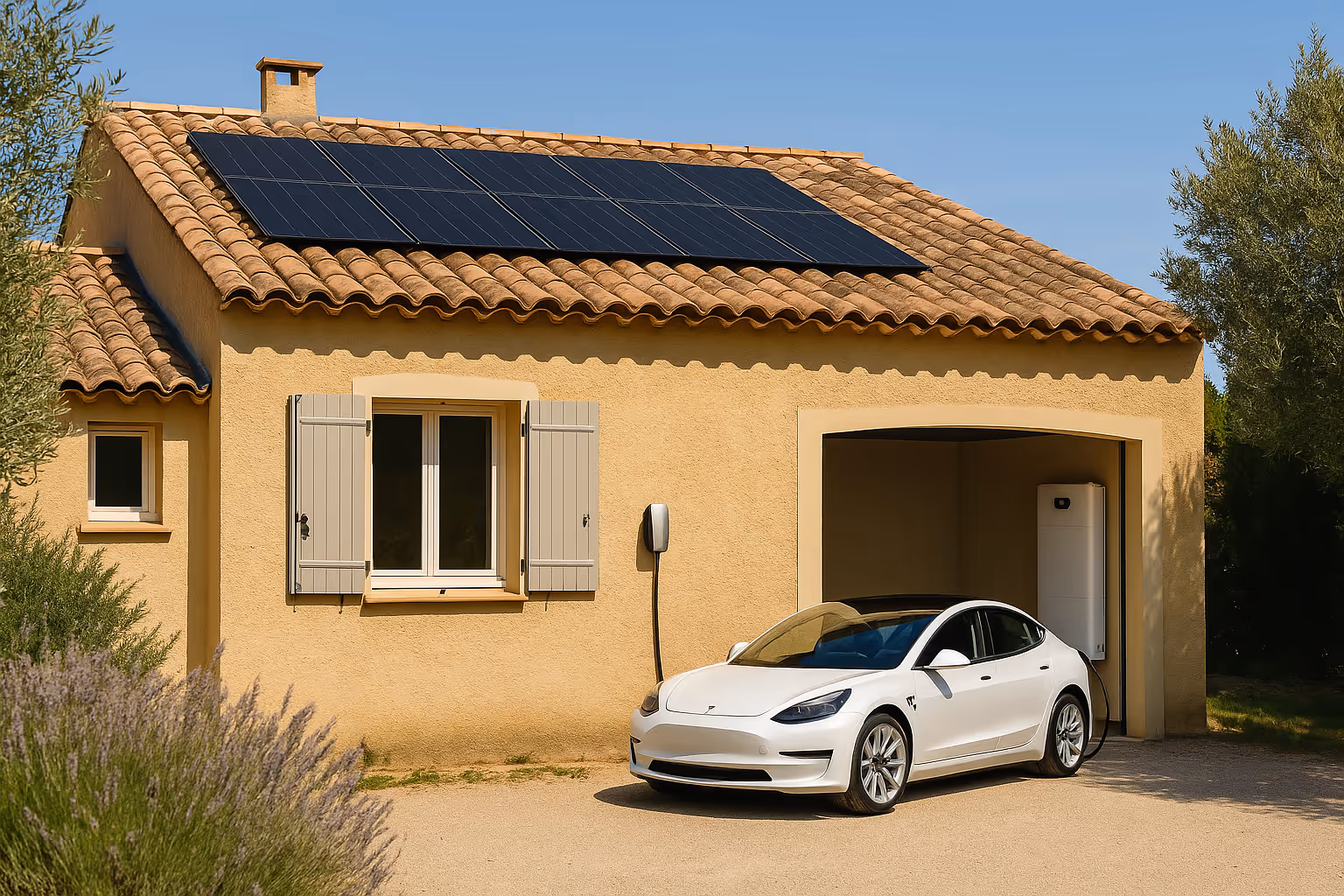 Installation ADSolar avec batterie domestique et borne de recharge dans une maison du Sud