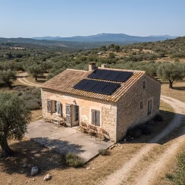 maison au milieu d'une forêt dans le var qui fonctionne seulement avec des panneaux solaires