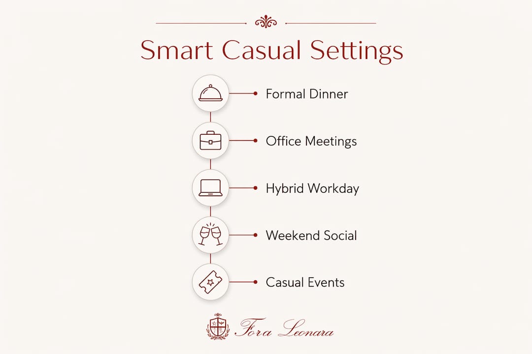 Infographic outlining different smart casual settings