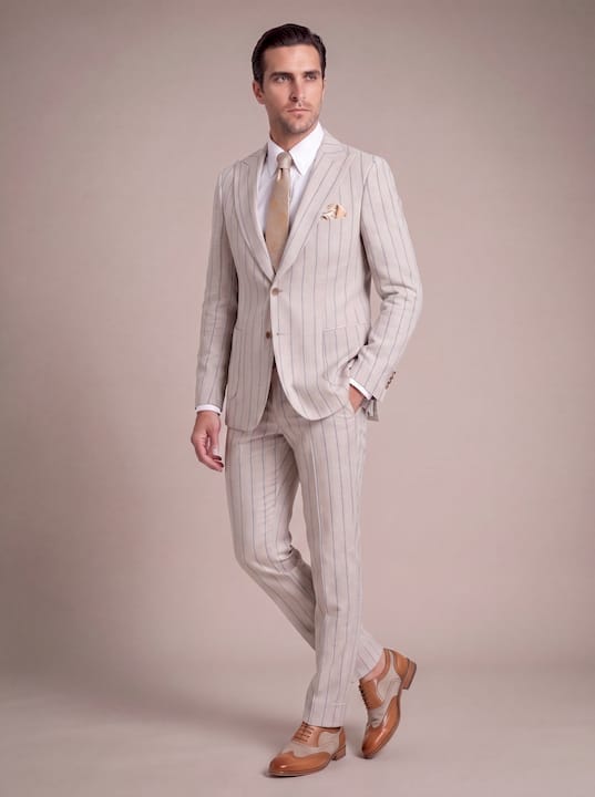 Blue Striped Beige Linen Suit – Azure Lin