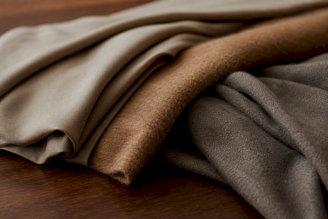 Layered warm neutral fabrics in varied textures