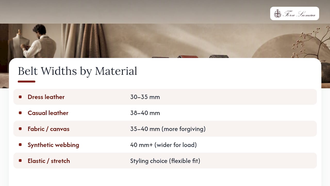 Comparison of belt widths by material type