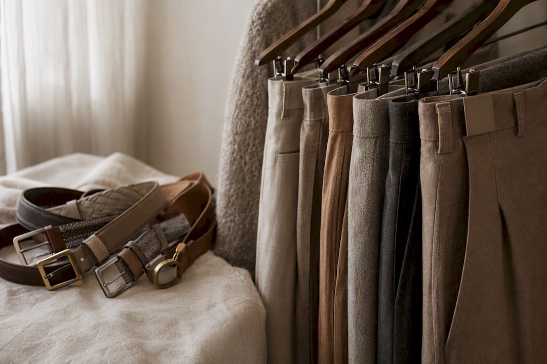 Tailored trousers with belts highlighting loop widths
