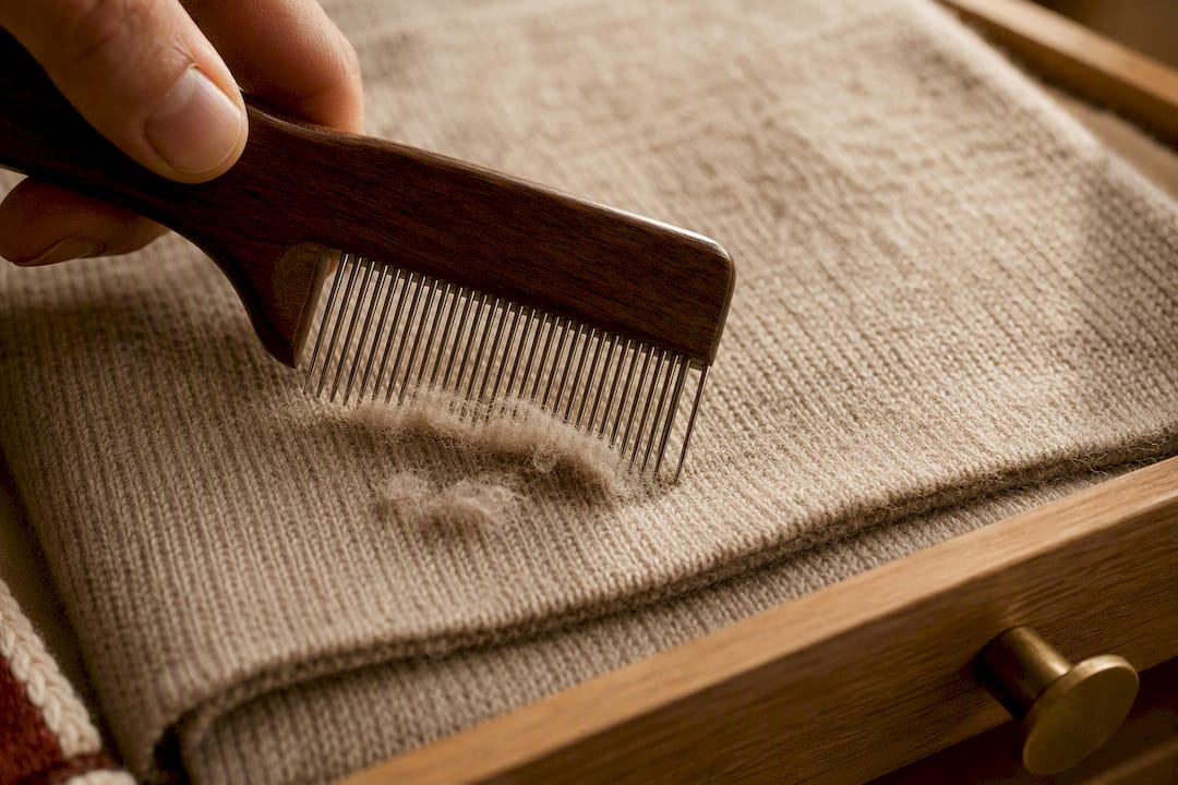 Cashmere comb beside textured knit swatch