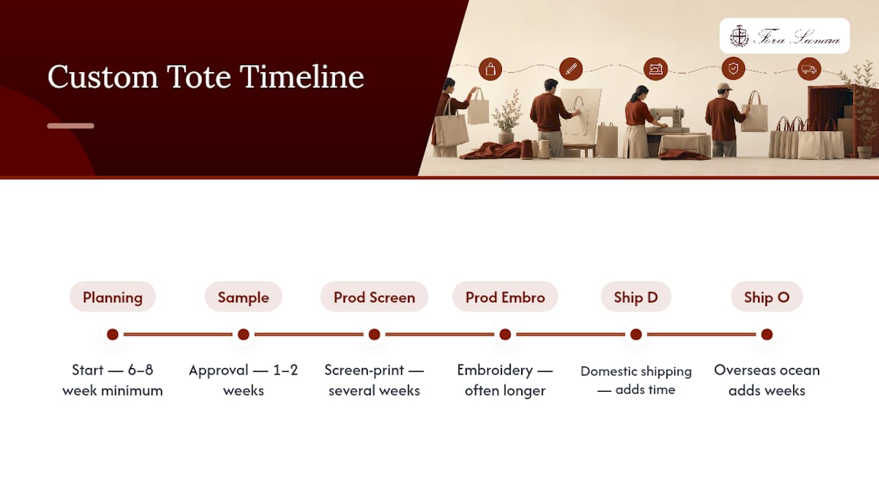 Custom tote order timeline from approval to delivery