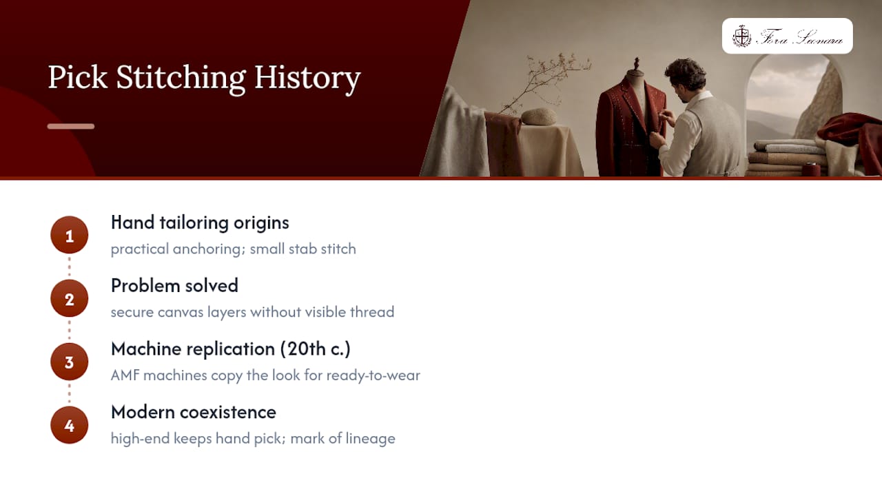 History and Origins of Pick Stitching in Tailoring — overview diagram