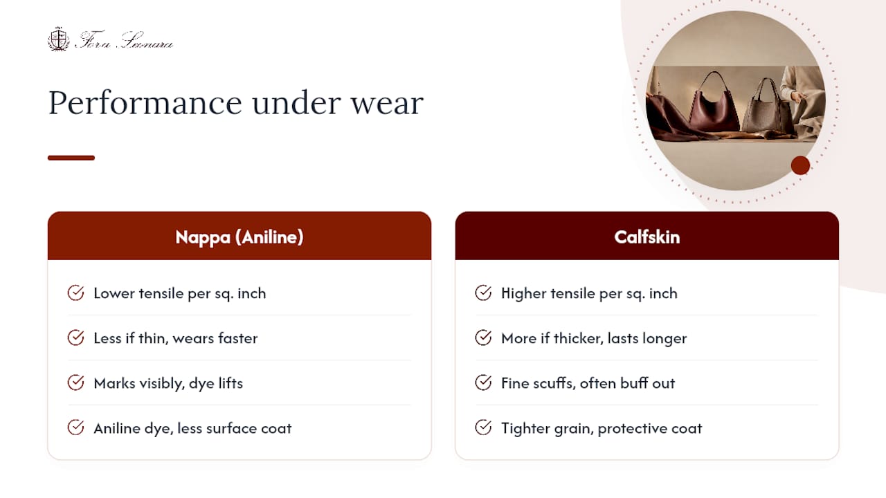 How Nappa and Calfskin Perform Under Real Wear — overview diagram