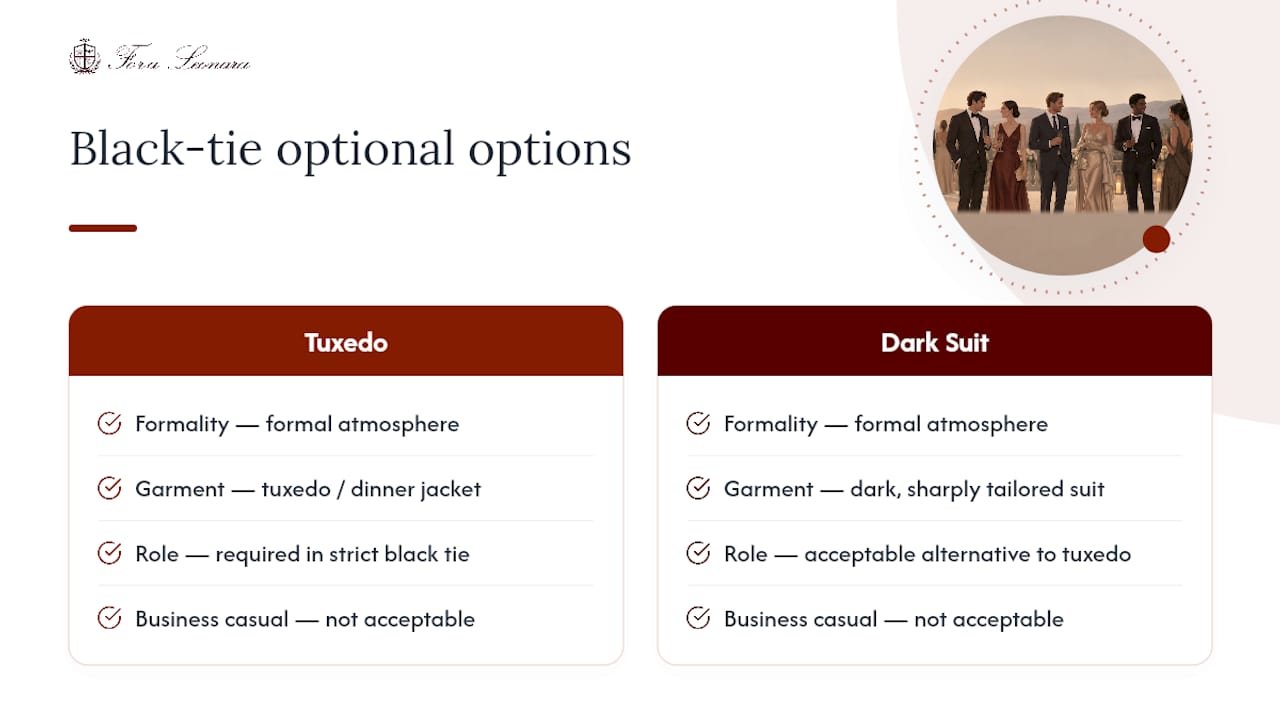 Tuxedo and dark suit comparison