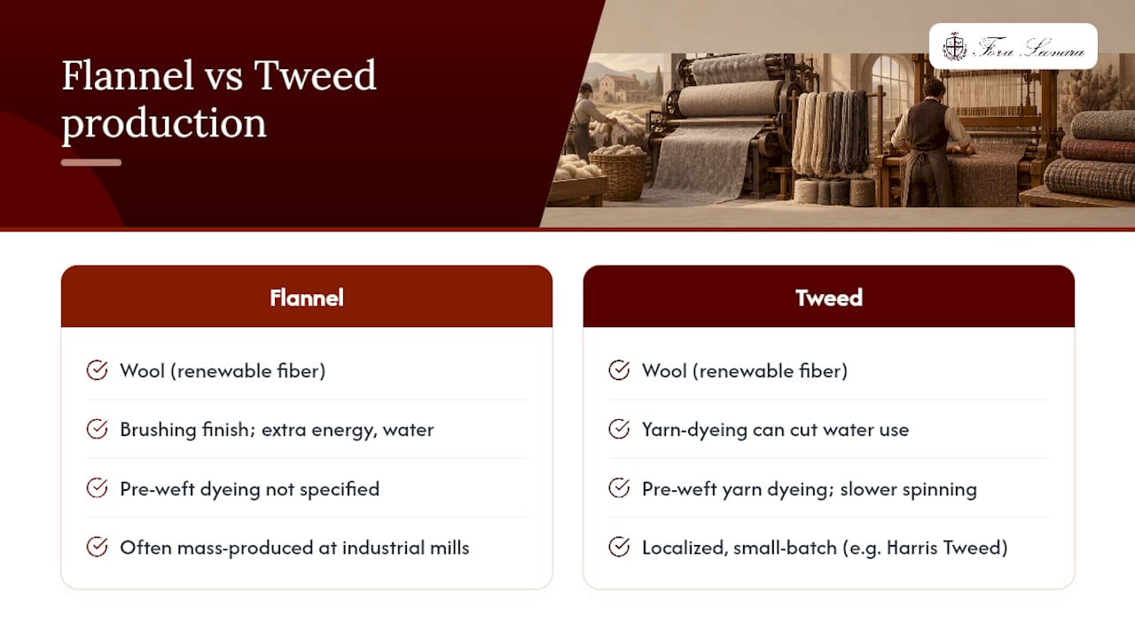 Environmental comparison of flannel and tweed production