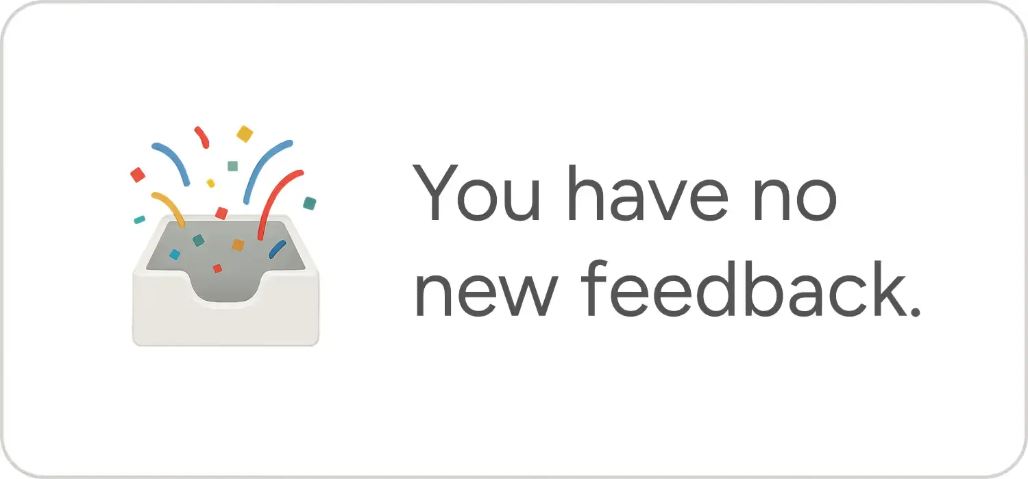 Website feedback tool showing all comments resolved with no new feedback
