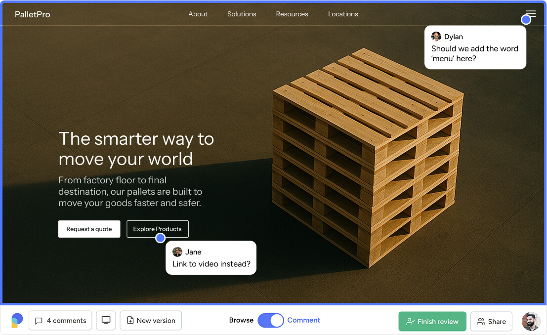 A screenshot of a website with Pastel comments on top of it.