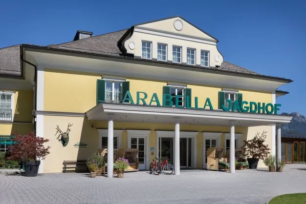 The exterior entrance to the Arabella Jagdhof Resort am Fuschlsee