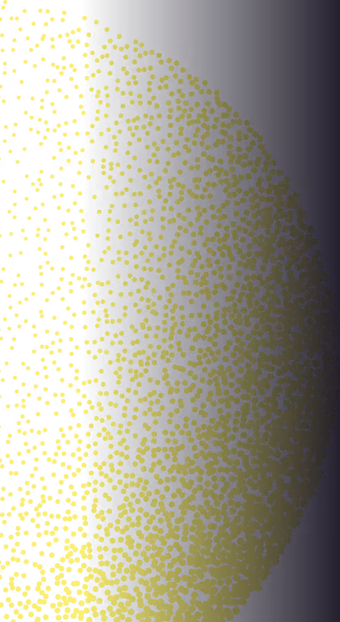 Yellow dots densely clustered on the right side, gradually dispersing toward the left on a dark background.