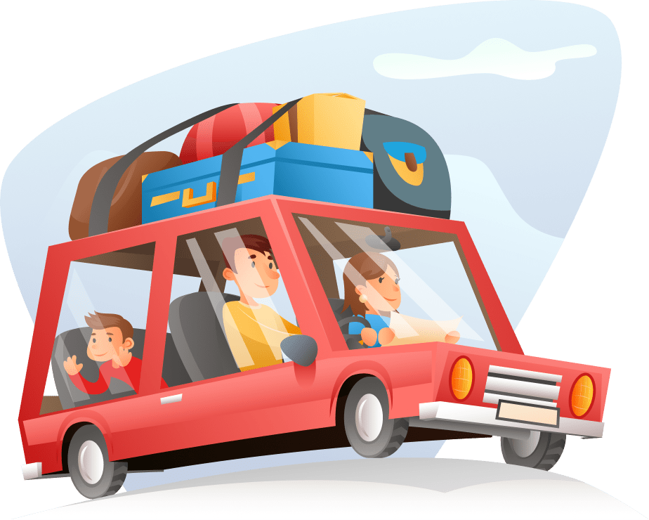 illustration of care free family road trip