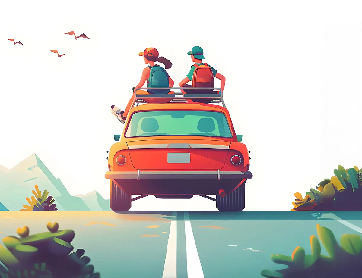hero illustration couple on a road trip