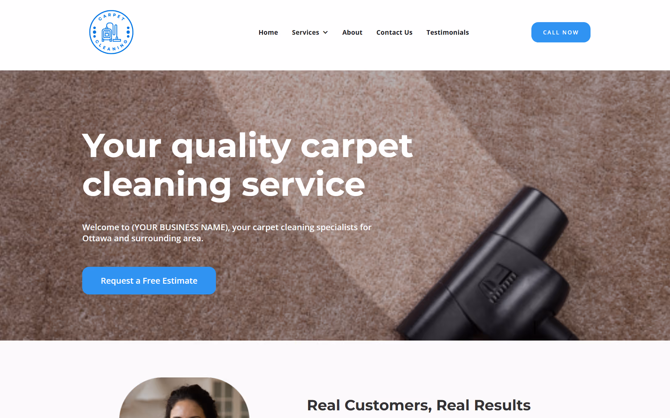Hero section of carpet cleaning business website built by Evulv Digital.
