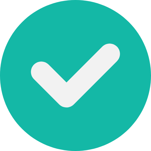 White checkmark inside a teal circular background.