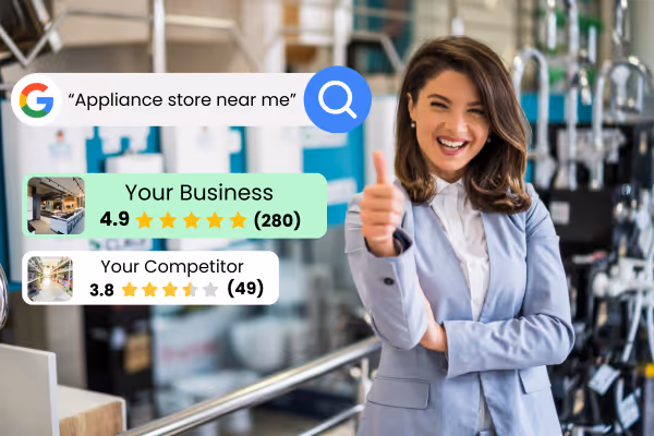 Local business owner with higher Google rating and more reviews than competitors, showing how strong reviews improve local search visibility.