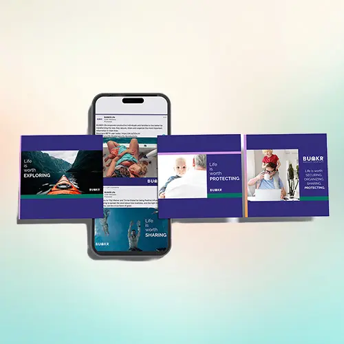 BUNKR social campaign graphics arranged across a mobile phone mockup.