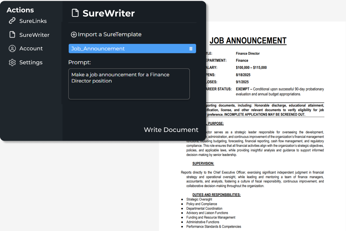 Picture demonstrating the template generation tool in SureLink