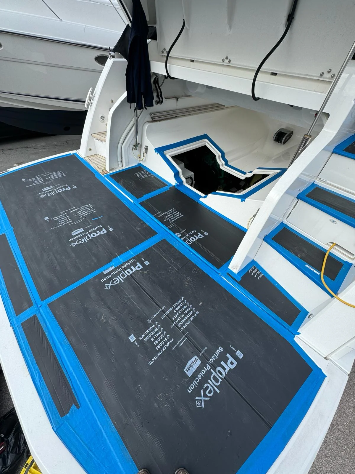 Yacht fully prepped and protected for the refit process