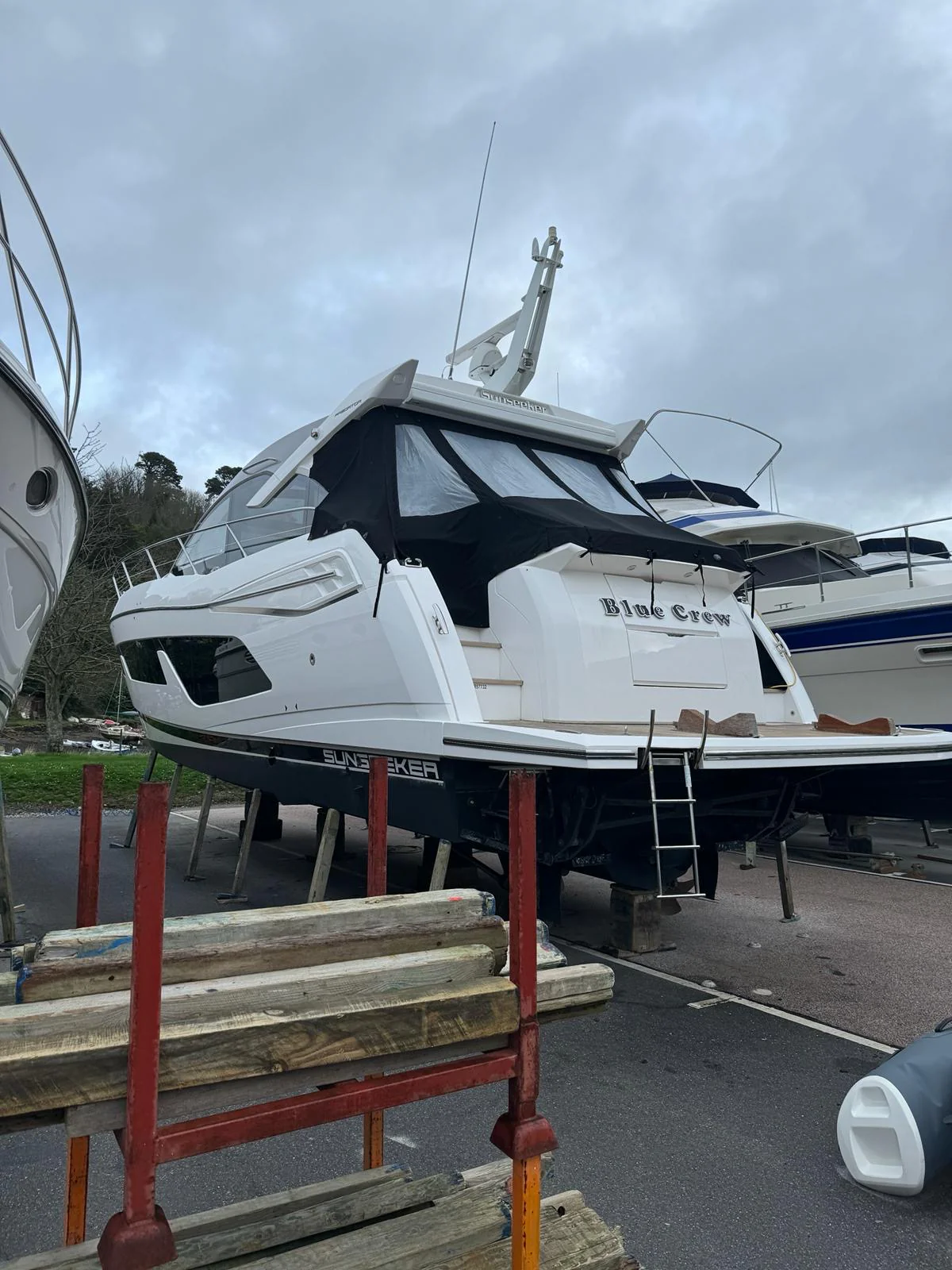 The owner’s cherished Sunseeker, prepared for its new stabilisation upgrade