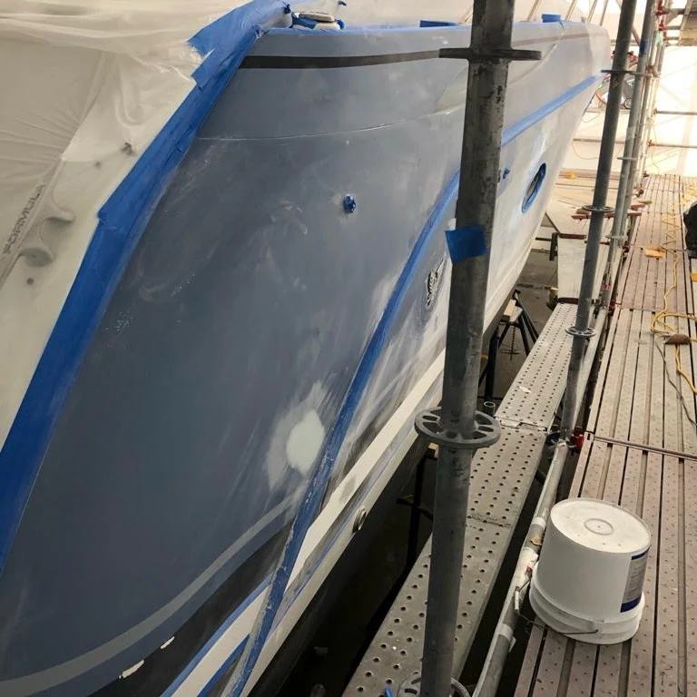 In-progress repairs addressing deep crash-related damage