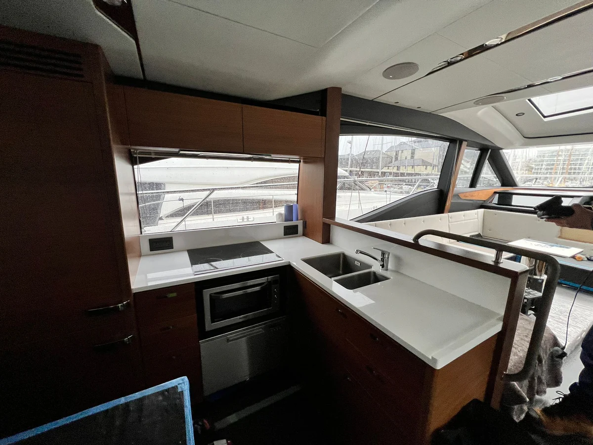 Kitchen fully fitted and finished, ready for seamless onboard living