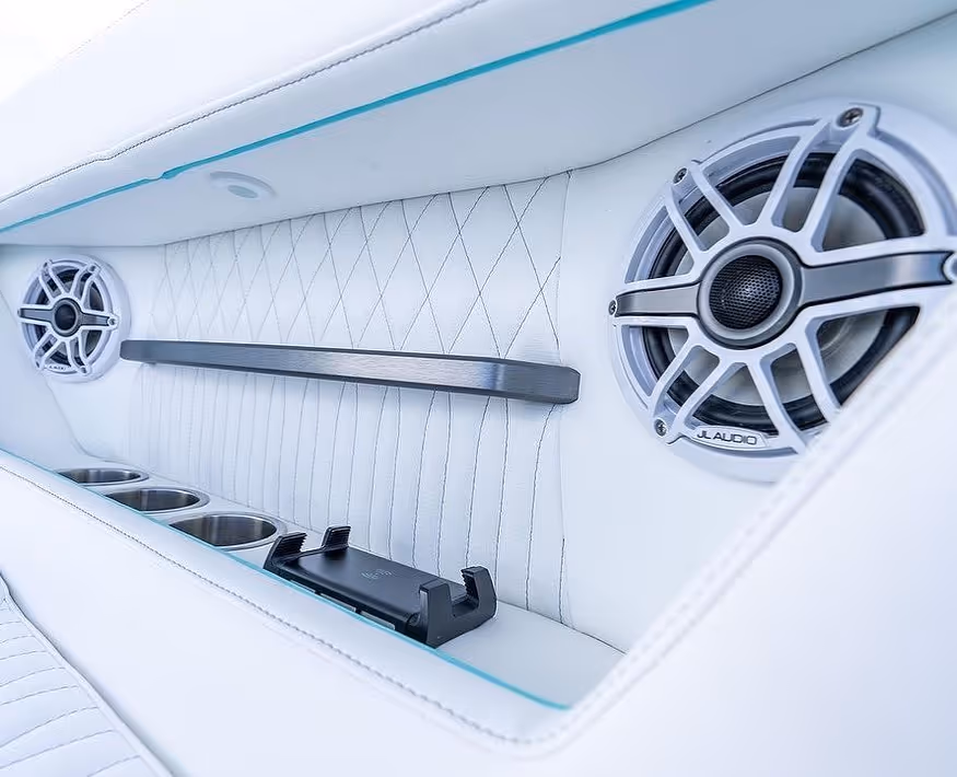 A stereo system installed in a boat, providing high quality sound for the best boating experience