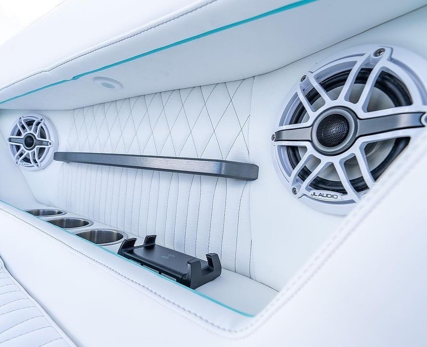 A stereo system installed in a boat, providing high quality sound for the best boating experience