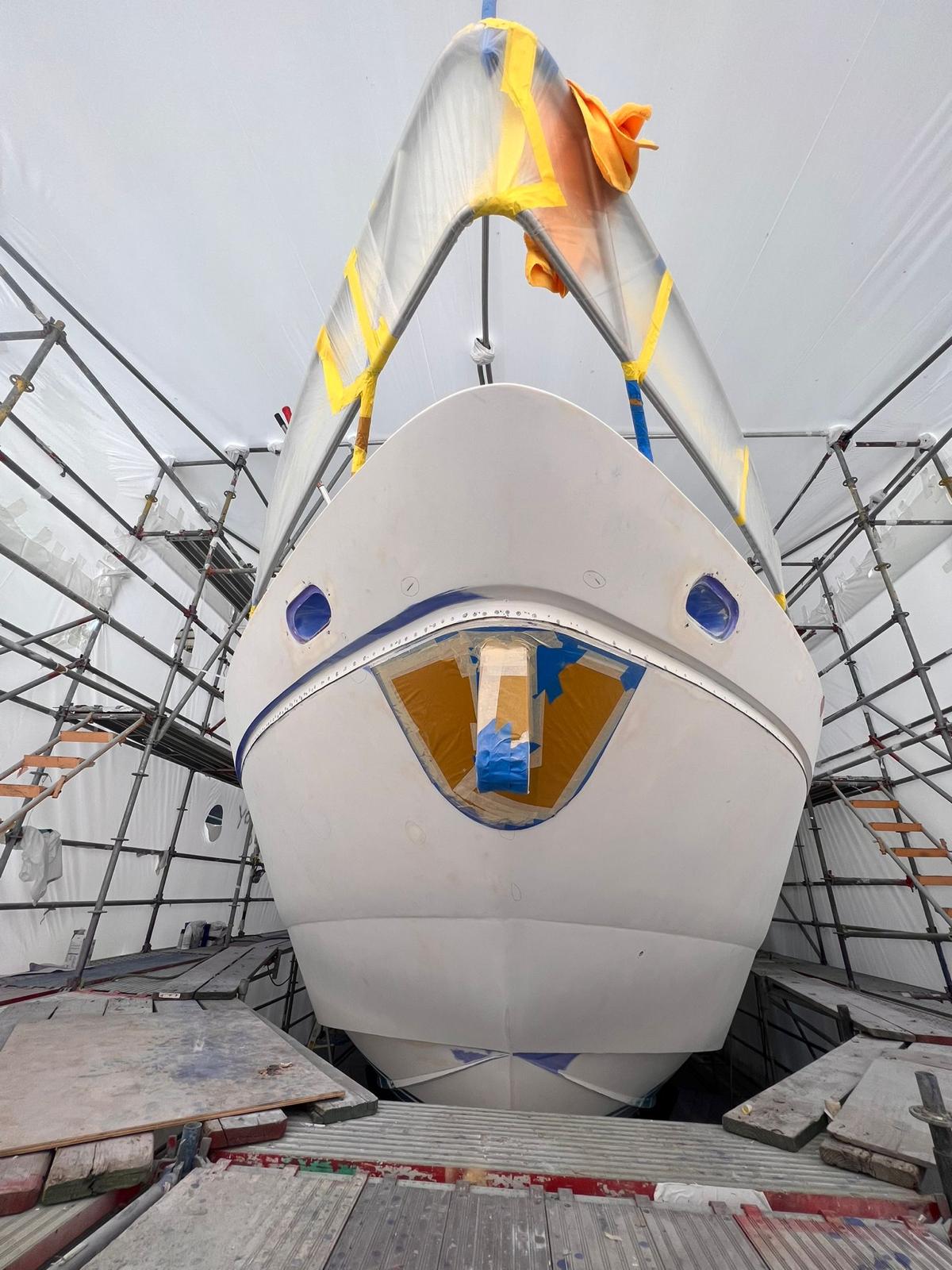 Hull preparation underway in a fully controlled environment for precision