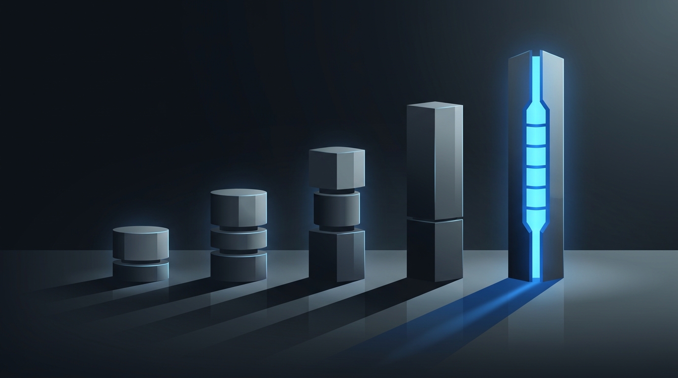 A ranked spectrum of automation levels visualized as a series of ascending geometric forms in a high-contrast editorial composition, symbolizing competitive comparison