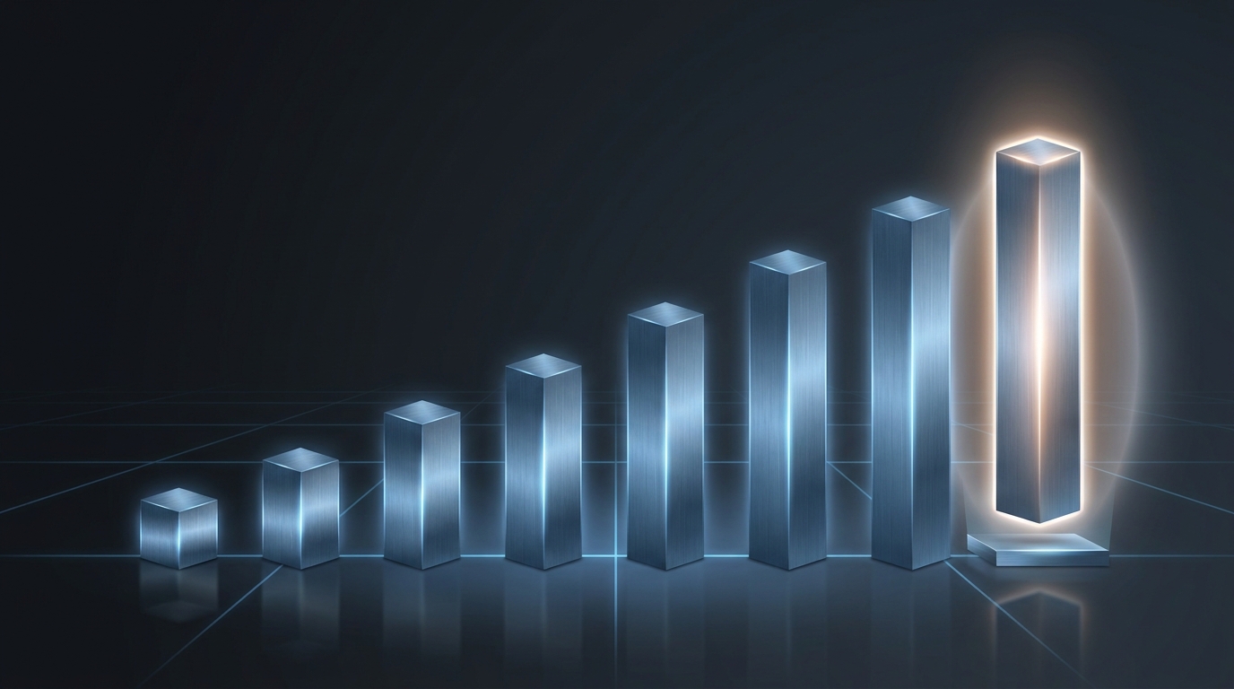 A spectrum of automation levels visualized as ascending glowing pillars in a dark editorial space, with one dominant pillar standing fully lit above the rest