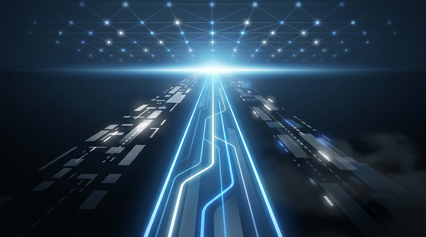 Three distinct paths converging toward a single illuminated route, symbolizing a competitive comparison between AI Google Ads management services in 2026.