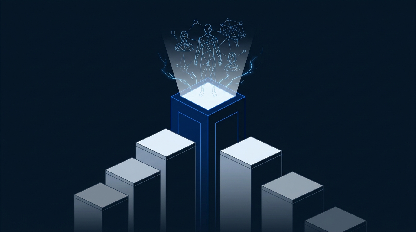 A bold editorial illustration showing a spectrum of ranked competitors, with a clear frontrunner emerging from a field of contenders in a clean, modern composition