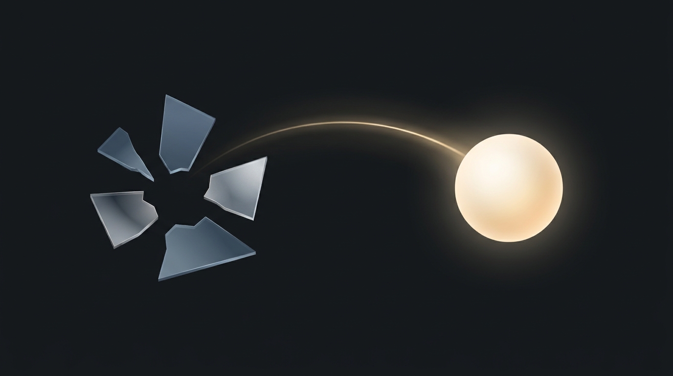 Four fragmented puzzle pieces scattered apart, contrasted with a single unified glowing orb representing autonomous end-to-end Google Ads management