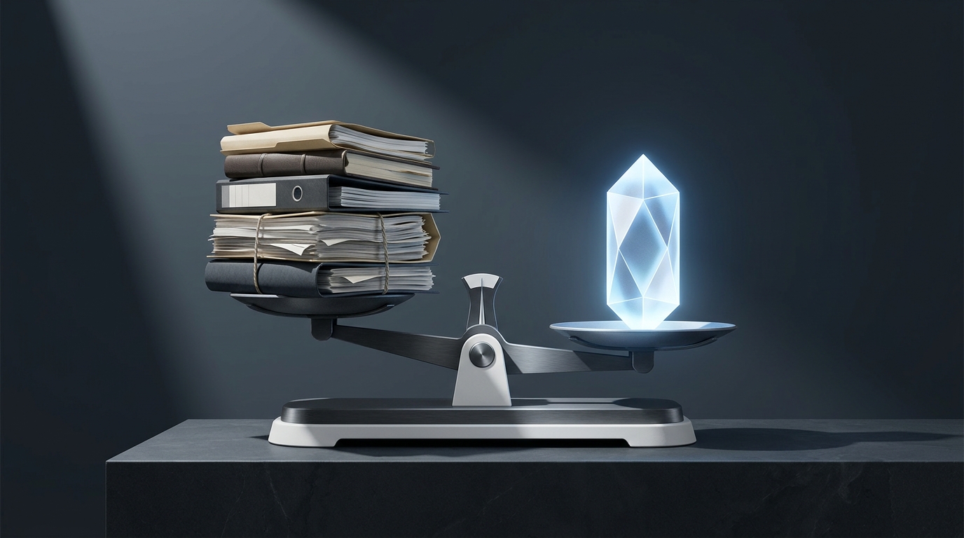 Two contrasting paths on a scale: a heavy traditional agency structure balanced against a sleek autonomous service, symbolizing cost and value comparison